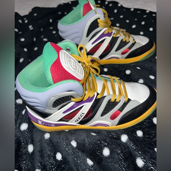 Gucci Men's Gucci Basket High-Top Sneakers Demetra with Mixed Fabrics and Rubber - Picture 6 of 11